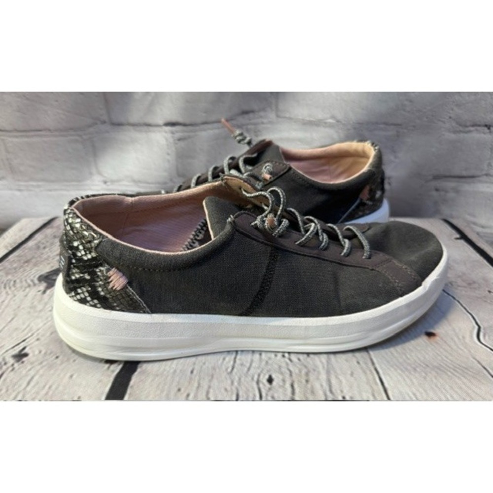 Hey Dude Karina Shoes Womens Size 8 Gray Jet Black Snake Slip On Casual Sneaker